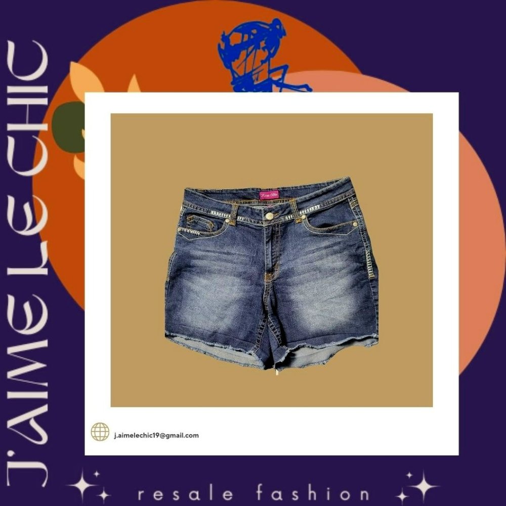 Karma Blue Dark Washed Denim Shorts with Small Fringes